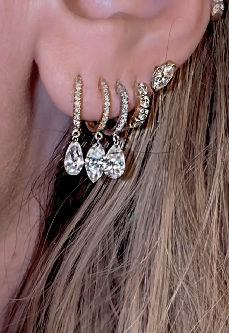 Mismatch Pave Laser Drilled Diamond Huggies