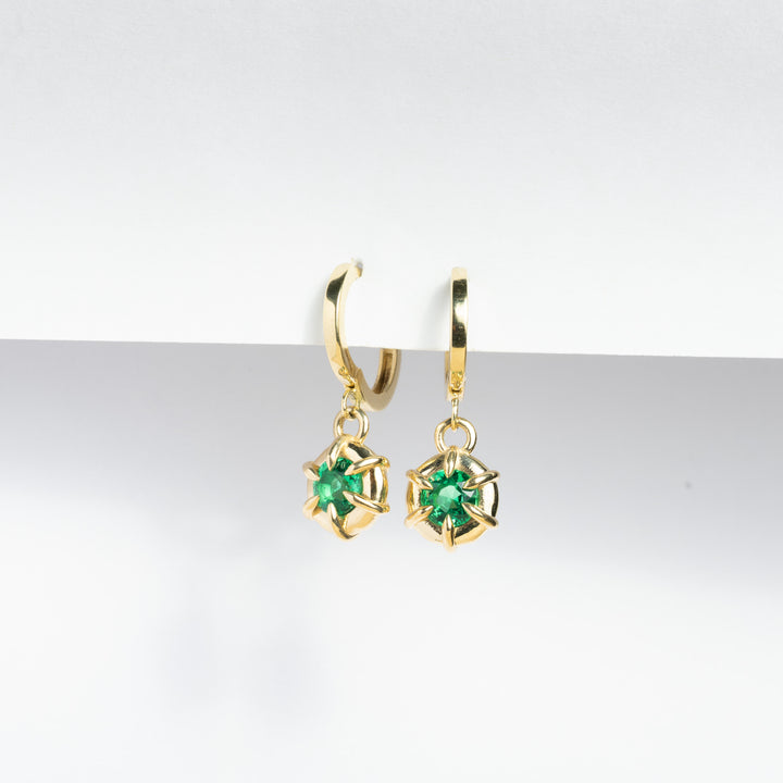 Emerald Round Solar Drop Huggie