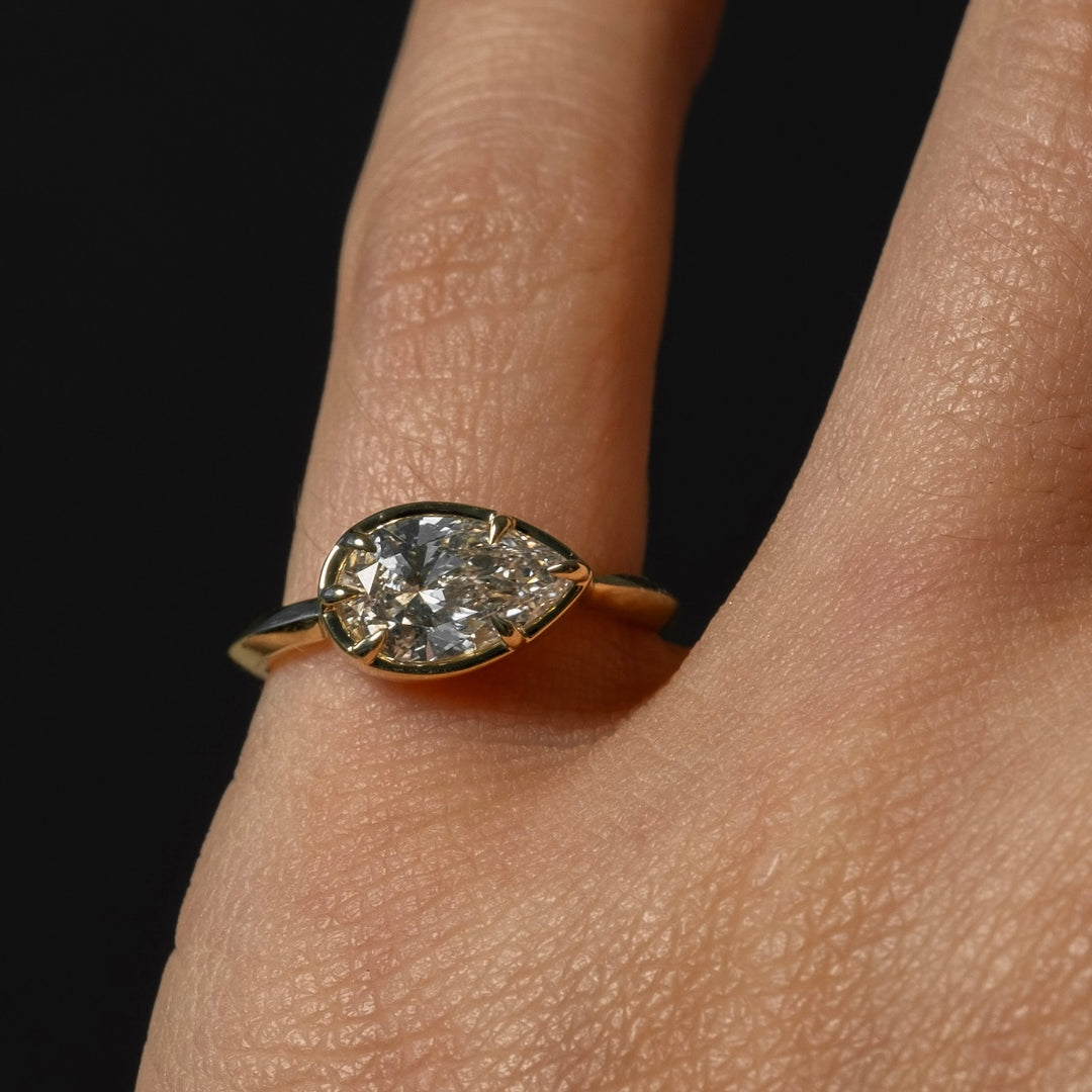 Pear Knife Edge Solitaire Stacking Band