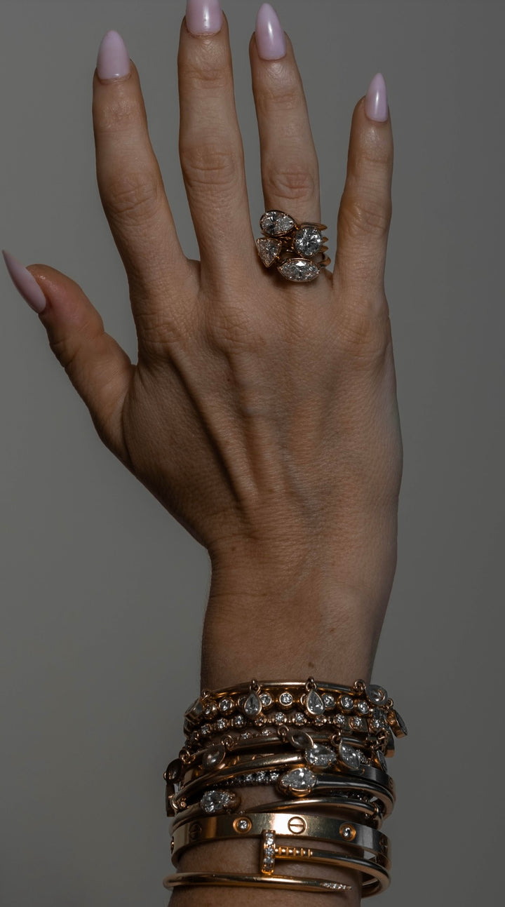 Pear Knife Edge Solitaire Stacking Band