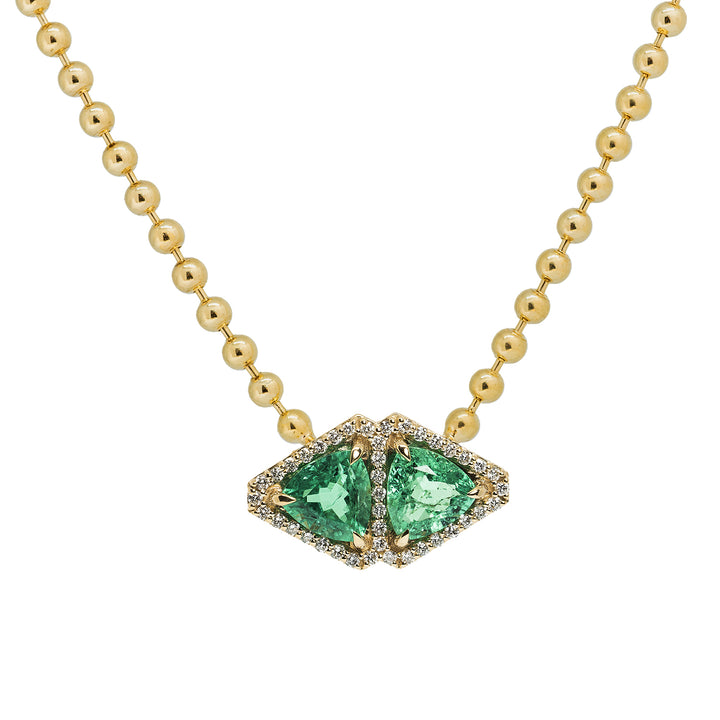 Pave Emerald East West Trillion Necklace