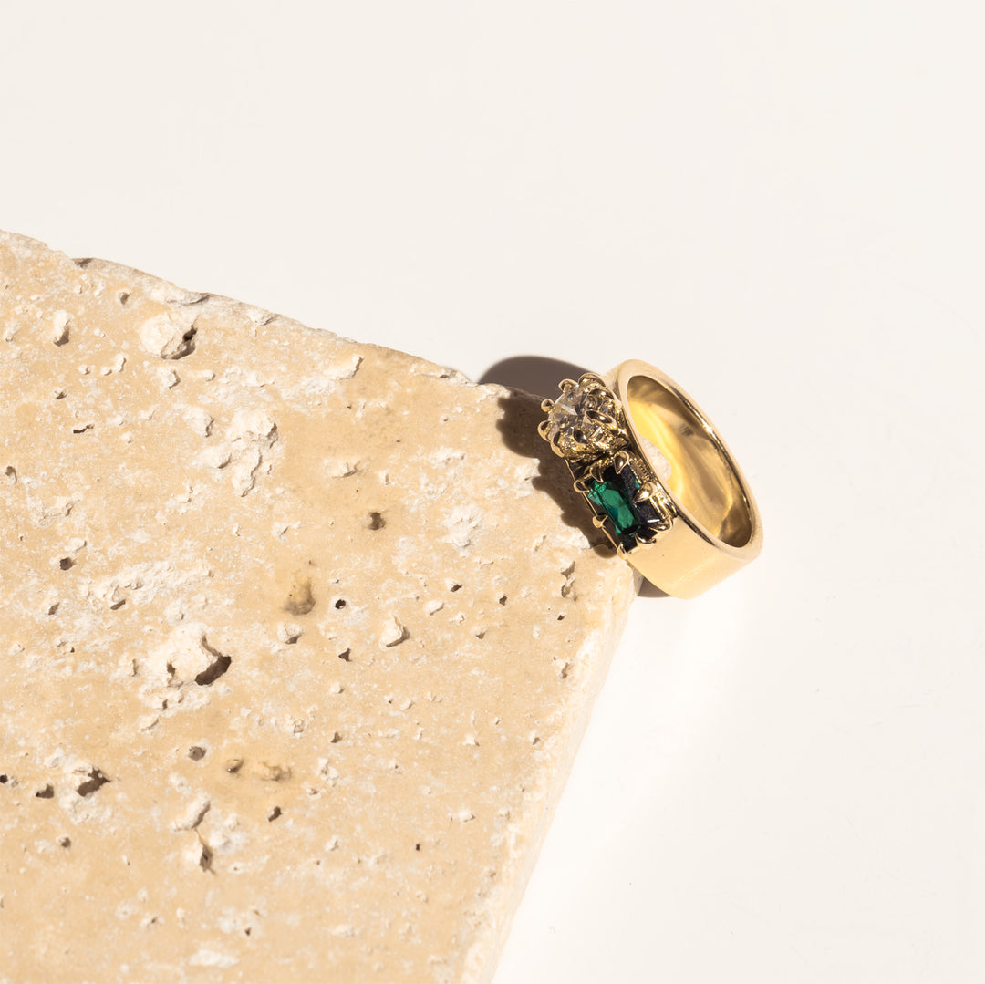 Mini Multi Shape Two Stone Emerald Cigar Band