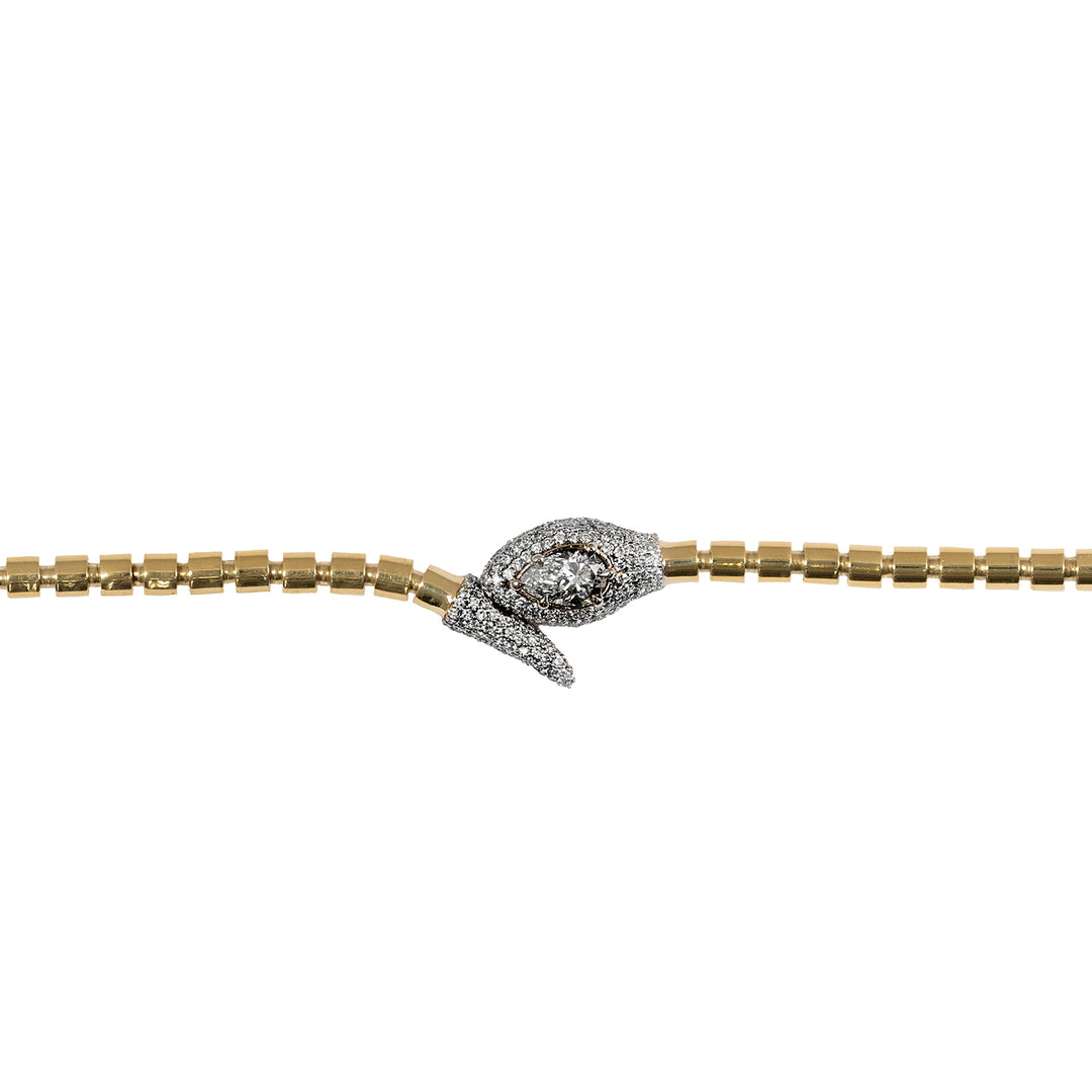 Pave Diamond Two Tone Serpent Scale Articulated Bracelet