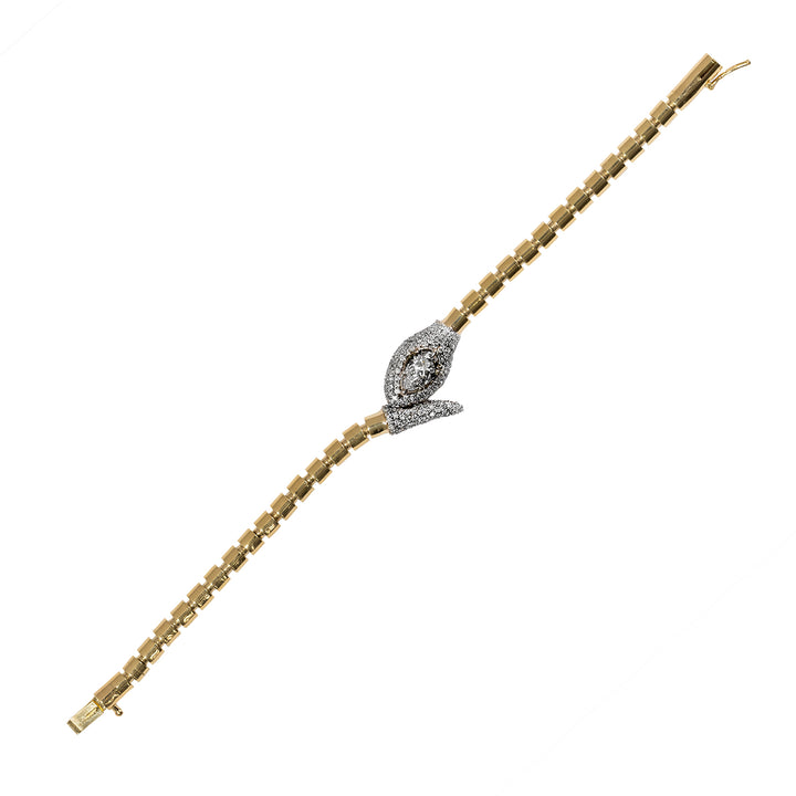 Pave Diamond Two Tone Serpent Scale Articulated Bracelet