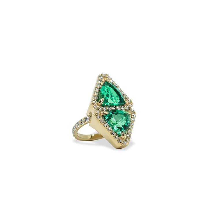 Pave Emerald North South Shield Ring