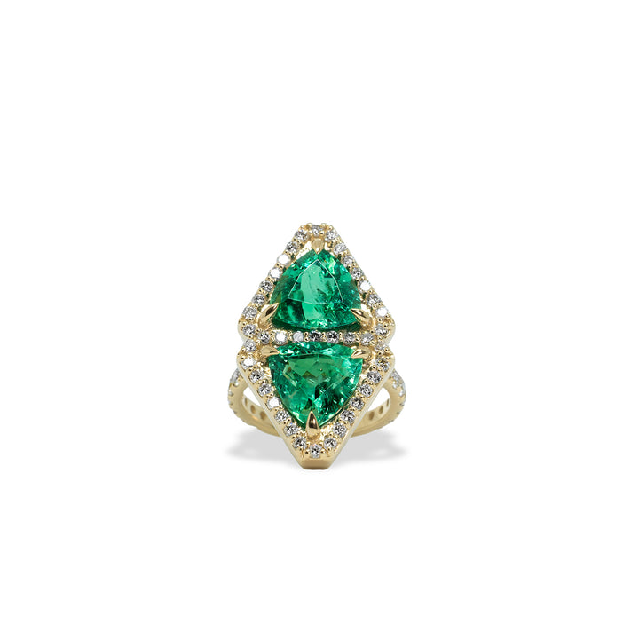 Pave Emerald North South Shield Ring