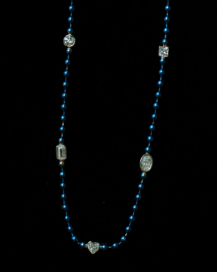 Chroma Bijoux Blue Multi Shape Ball Chain Necklace