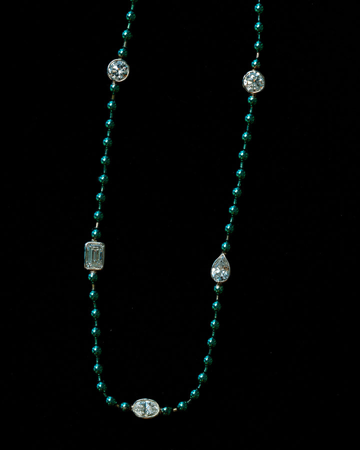 Chroma Bijoux Green Multi Shape Ball Chain Necklace