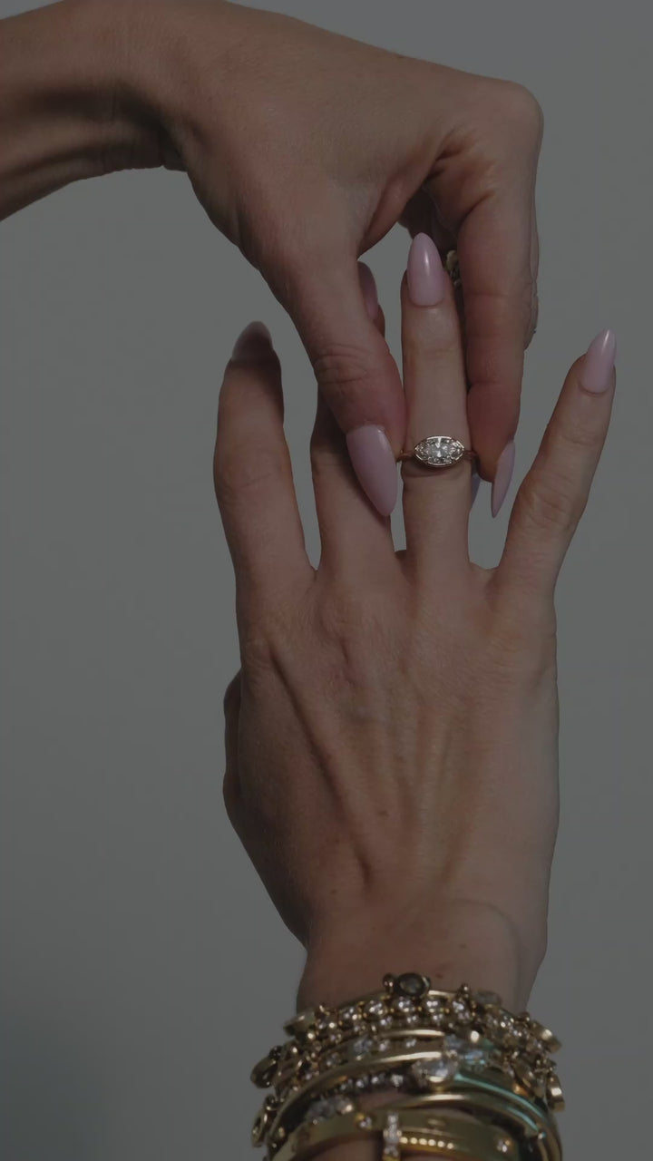 Pear Knife Edge Solitaire Stacking Band