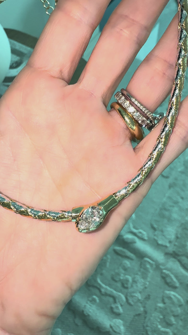 Serpent Necklace on Metallic Leather Cord