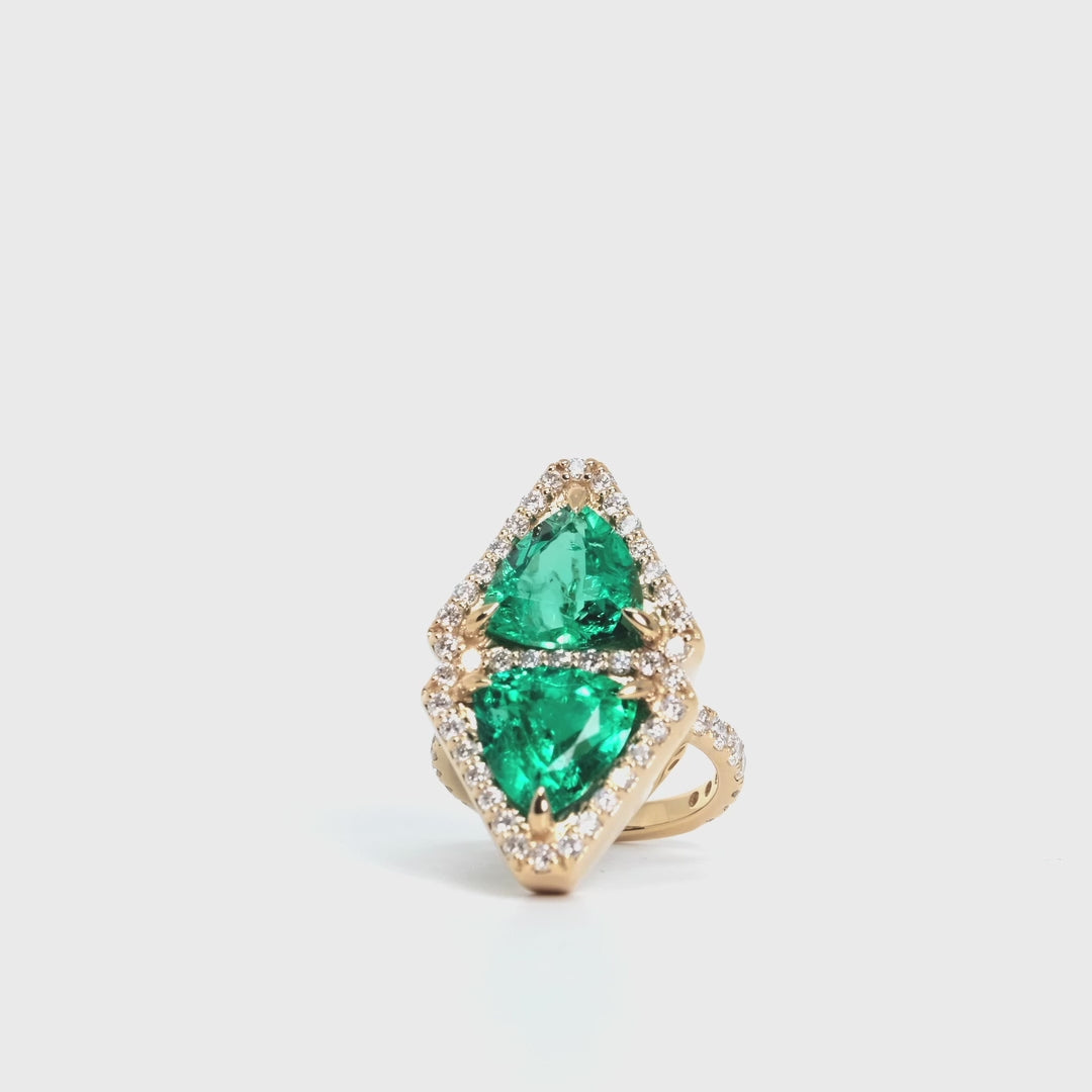 Pave Emerald North South Shield Ring