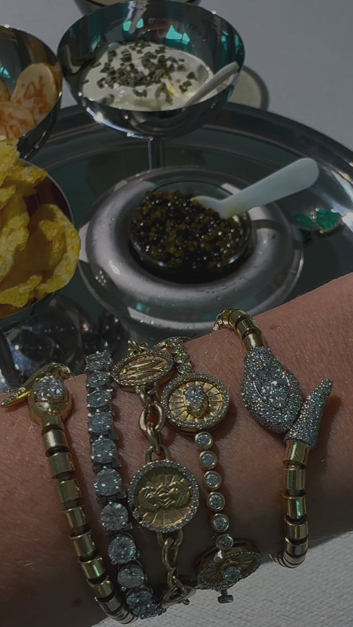 Pave Diamond Two Tone Serpent Scale Articulated Bracelet