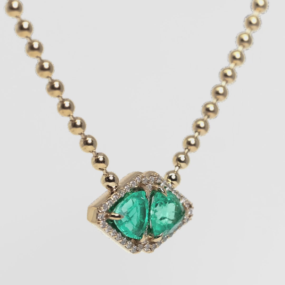 Pave Emerald East West Trillion Necklace