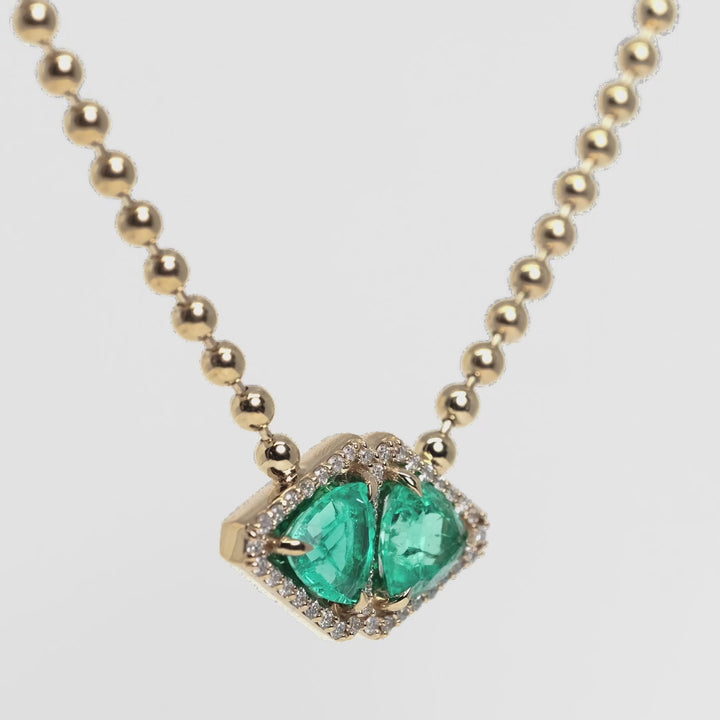 Pave Emerald East West Trillion Necklace
